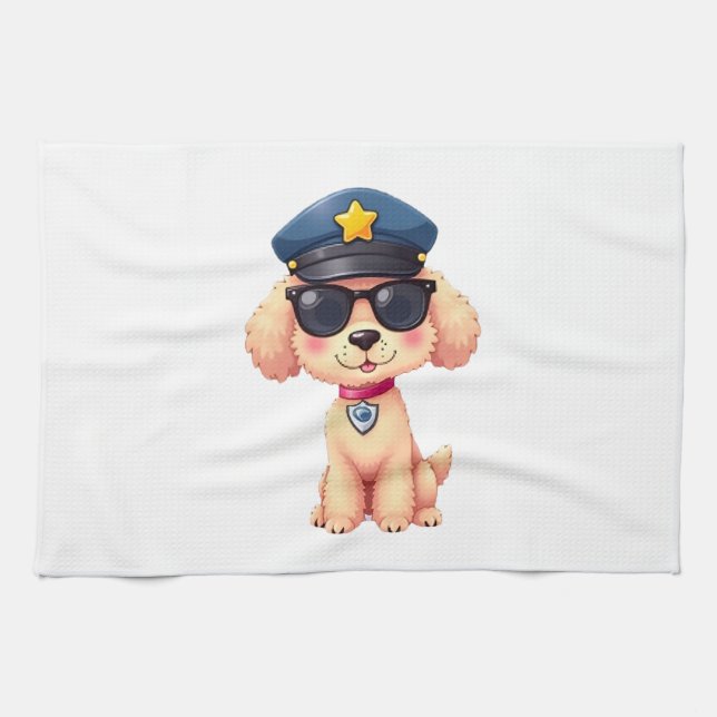 Chibi Anime Police Poodle Dog Kökshandduk (Horisontell)