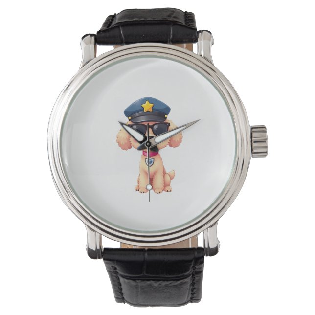 Chibi Anime Police Pudel Hund Armbandsur (Framsida)