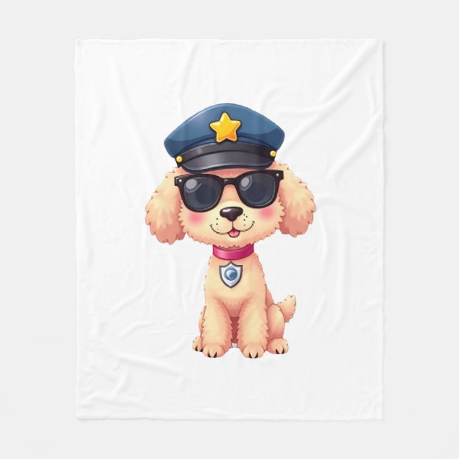Chibi Anime Police Pudel Hund Fleecefilt (Framsidan)
