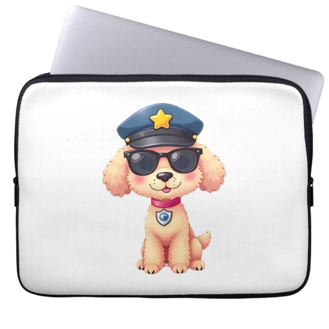 Chibi Anime Police Pudel Hund Laptop Fodral (Framsidan)