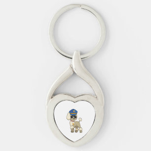 Chibi Anime Police Pudel Hund Twisted Heart Silverfärgad Nyckelring