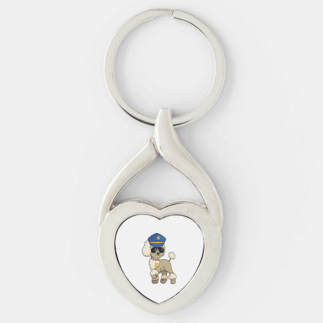 Chibi Anime Police Pudel Hund Twisted Heart Silverfärgad Nyckelring (Framsidan)