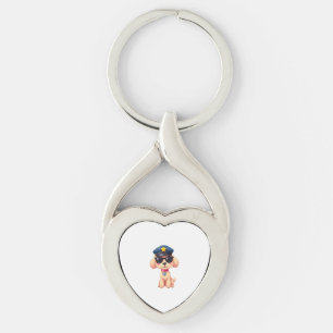 Chibi Anime Police Pudel Hund Twisted Heart Silverfärgad Nyckelring