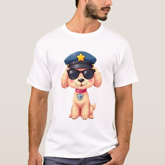 Chibi Anime Polis Pudel Hund T Shirt (Framsida)