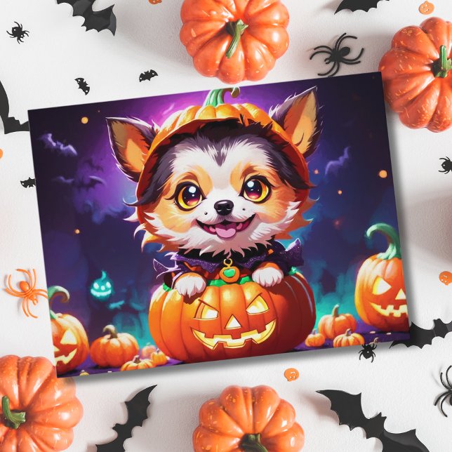 Chibi Anime Stil Halloween Hund Vykort (Skapare uppladdad)
