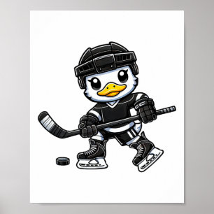 Chibi-ankka som spelar ishockey Söt design Poster