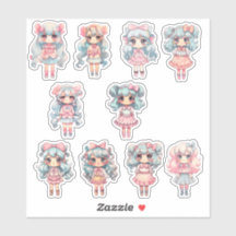 Chibi Art Cute Girl Anime Manga Stickers