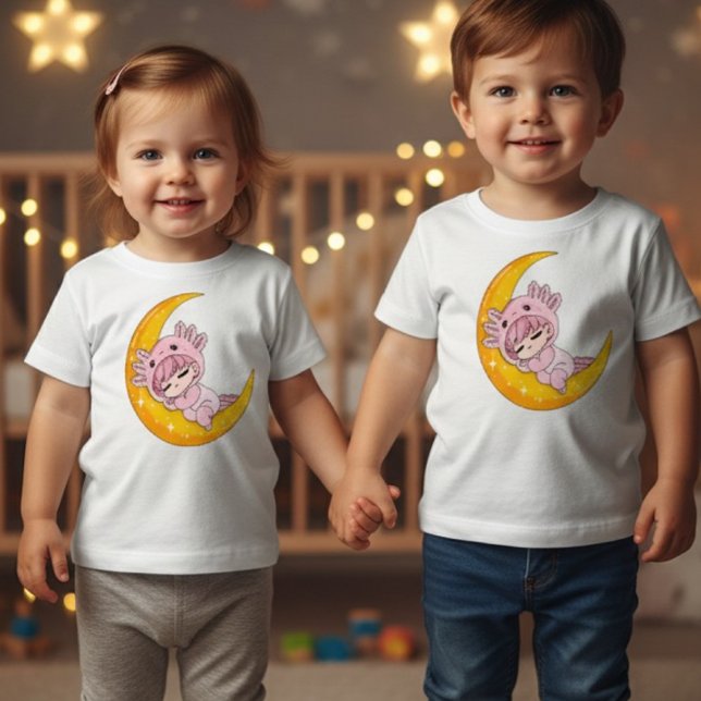 Chibi Axolotl Sleeping Moon Baby T-Shirt (Skapare uppladdad)