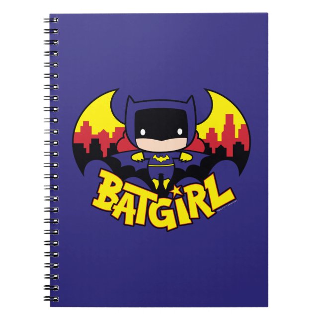 Chibi Batgirl with Gotham Skyline & Logotyp Anteckningsbok Med Spiral (Framsidan)