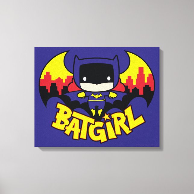 Chibi Batgirl with Gotham Skyline & Logotyp Canvastryck (Framsida)