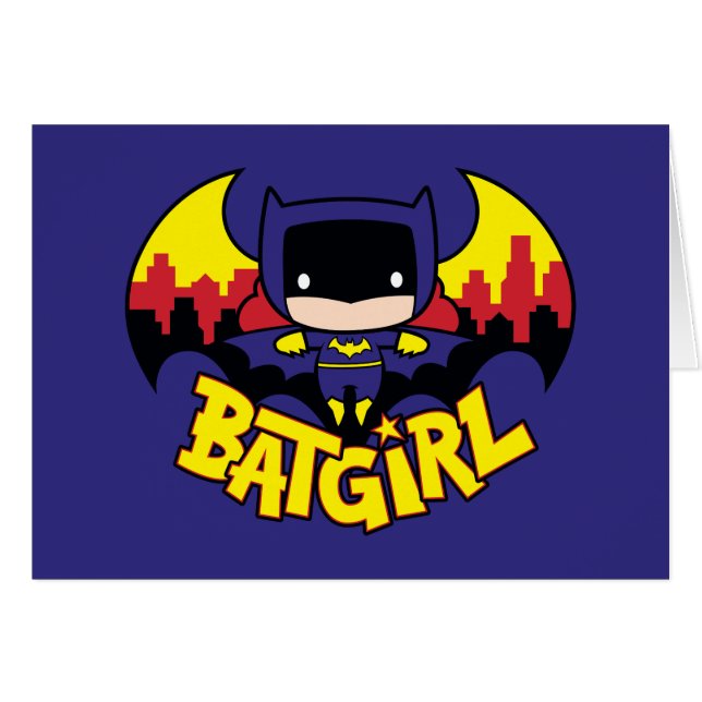 Chibi Batgirl with Gotham Skyline & Logotyp Hälsningskort (Framsidan Horizontal)