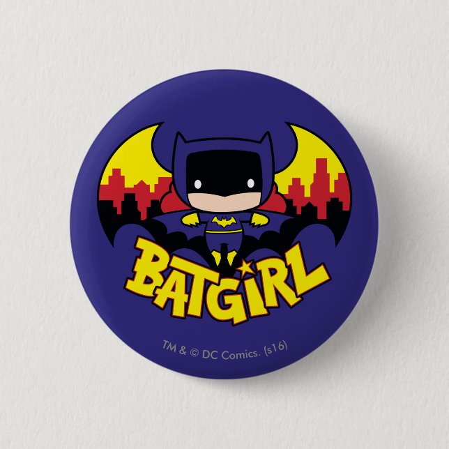 Chibi Batgirl with Gotham Skyline & Logotyp Knapp (Framsida)