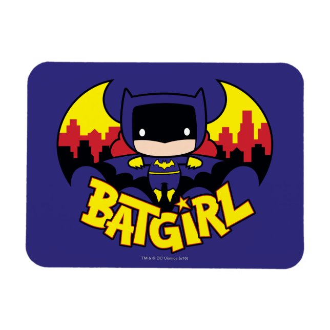 Chibi Batgirl with Gotham Skyline & Logotyp Magnet (Horisontell)