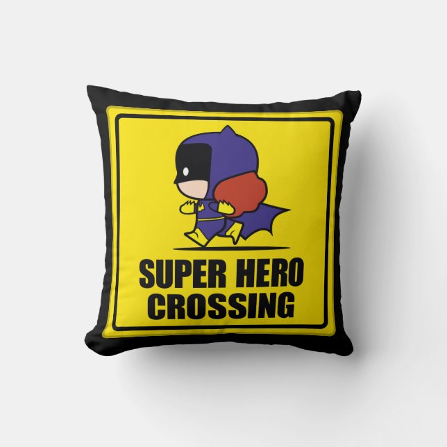 Chibi Batkvinna Toppen Hero Crossing Sign Kudde (Framsida)