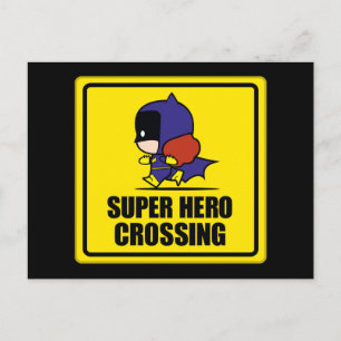 Chibi Batkvinna Toppen Hero Crossing Sign Vykort