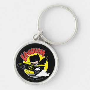 Chibi Batman i Batmobile Rund Silverfärgad Nyckelring
