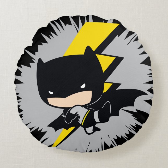 Chibi Batman Lightning Kick Rund Kudde (Framsidan)
