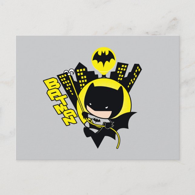 Chibi Batman Scaling the City Vykort (Framsida)
