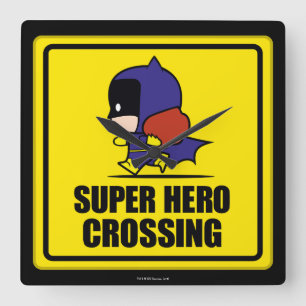 Chibi Batwomen Toppen Hero Crossing Sign Fyrkantig Klocka