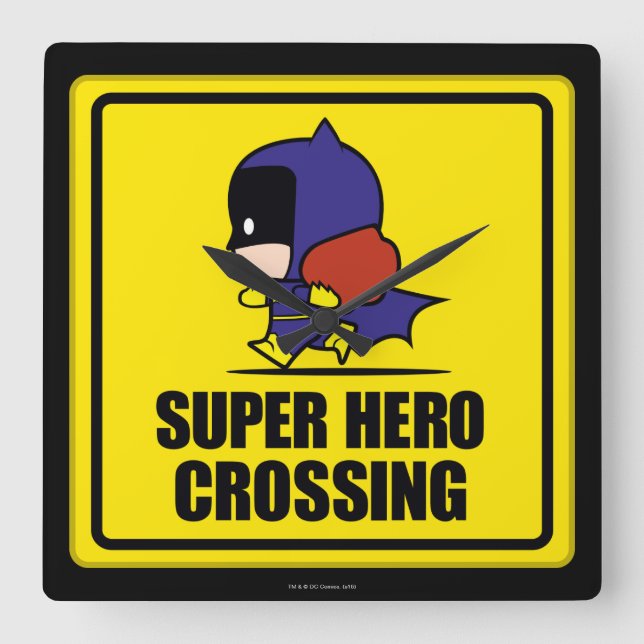 Chibi Batwomen Toppen Hero Crossing Sign Fyrkantig Klocka (Framsida)