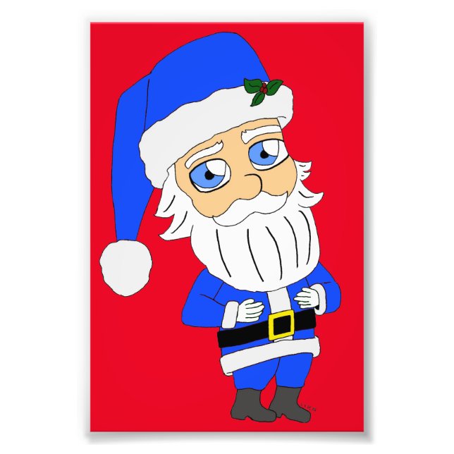 Chibi Blå Dräkt Tomte Fototryck (Framsidan)
