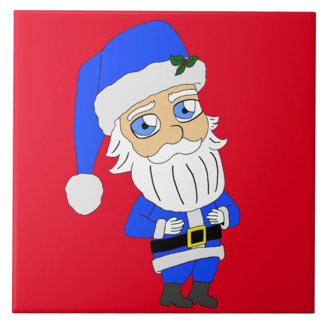Chibi Blå Dräkt Tomte Kakelplatta (Framsidan)