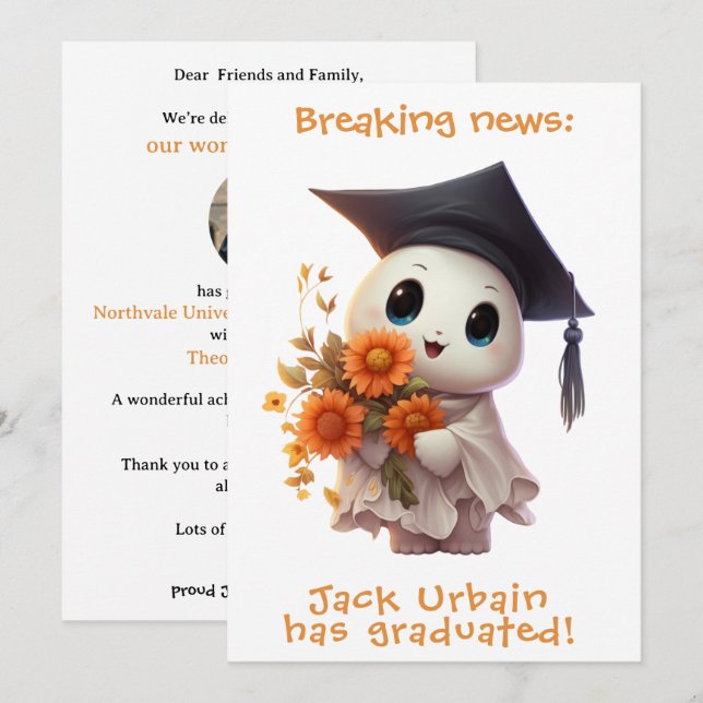 🎓Chibi Bloom Graduation Announcement Inbjudningar (Fram/baksida)