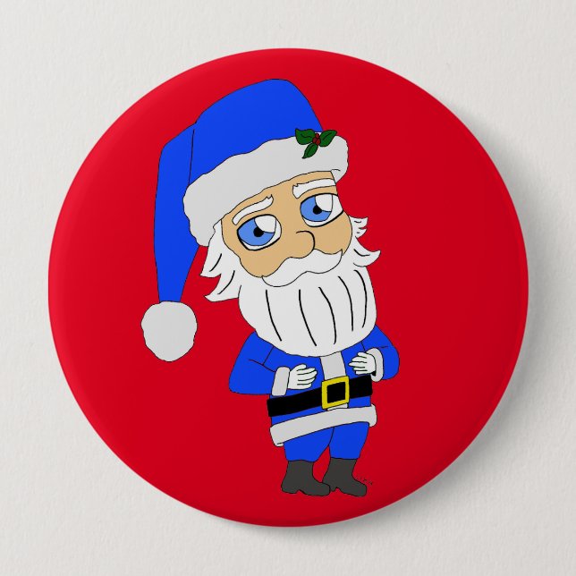 Chibi Blue Kostym Santa Knapp (Framsida)