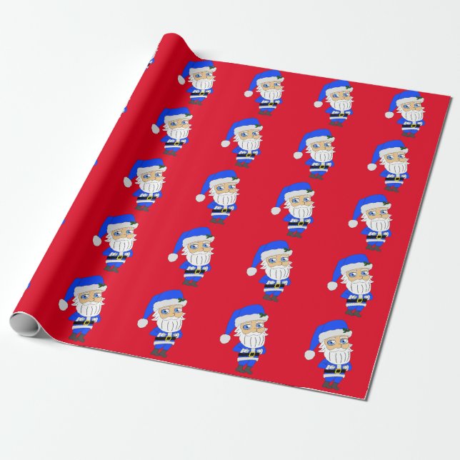 Chibi Blue Kostym Santa Presentpapper (Utrullad)