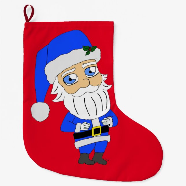 Chibi Blue Kostym Santa Stor Julstrumpa (Framsidan)