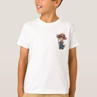 Chibi bondpojke med högaffel och åsungar t shirt