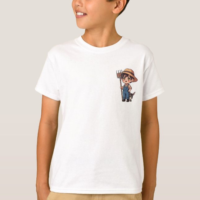 Chibi bondpojke med högaffel och åsungar t shirt (Framsida)