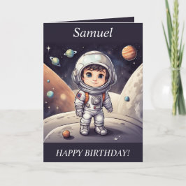 Chibi Boy Astronaut Rymden födelsedagskort Helgkort