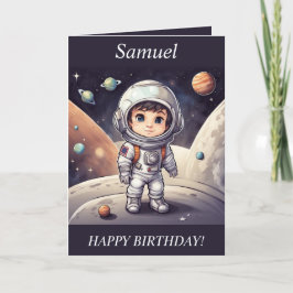 Chibi Boy Astronaut Rymden födelsedagskort Helgkort