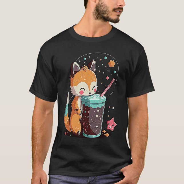 Chibi Bubble Tea Fox  Boba Tea T Shirt (Framsida)