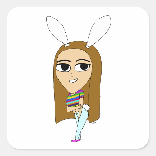 chibi bunnygirl fyrkantigt klistermärke (Framsida)