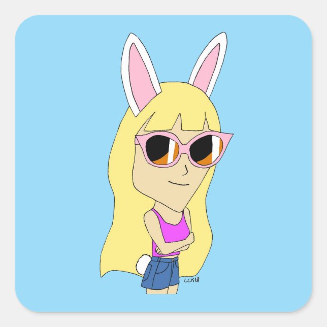 chibi bunnygirl fyrkantigt klistermärke (Framsida)