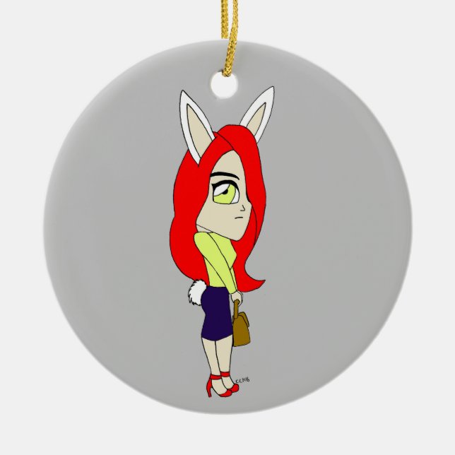 chibi bunnygirl julgransprydnad keramik (Framsidan)
