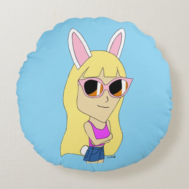 chibi bunnygirl rund kudde (Framsidan)