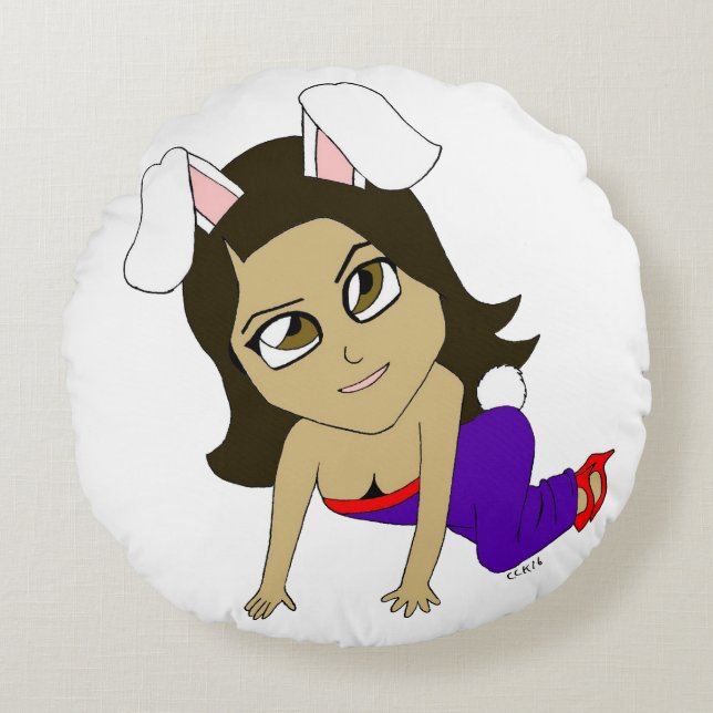 chibi bunnygirl rund kudde (Framsidan)