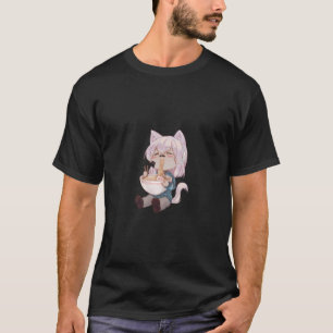 Chibi Cat Anime Girl Cute Kawaii japansk katt Rame T Shirt