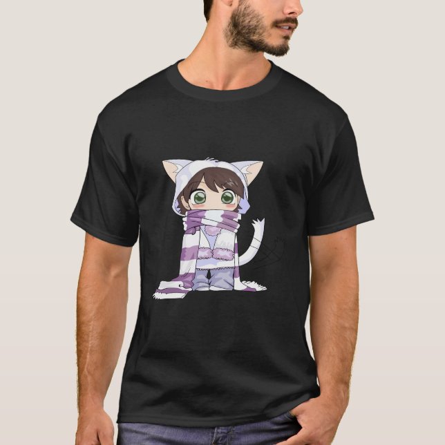 Chibi Cat Anime Girl T Shirt (Framsida)