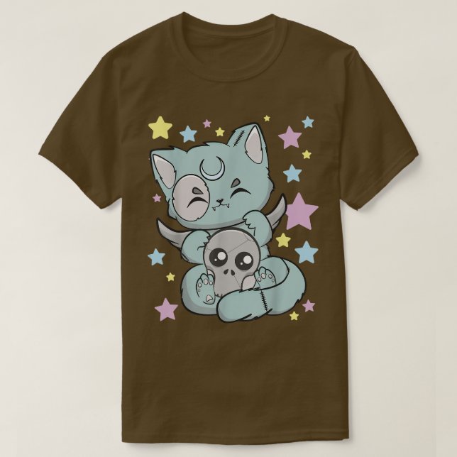 Chibi Cat Kawaii Anime Neko Goth Fairy Kei T Shirt (Design framsida)