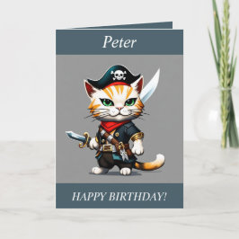 Chibi Cat klädd som ett Pirat-födelsedagskort Helgkort