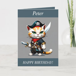 Chibi Cat klädd som ett Pirat-födelsedagskort Helgkort