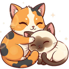 Chibi Cat Nap – Calico & Siamese Sleeping Together Tygkasse