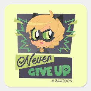 Chibi Cat Noir Aldrig Ge Up Fyrkantigt Klistermärke