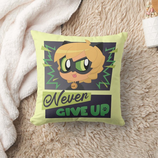 Chibi Cat Noir Aldrig Ge Up Kudde (Filt)