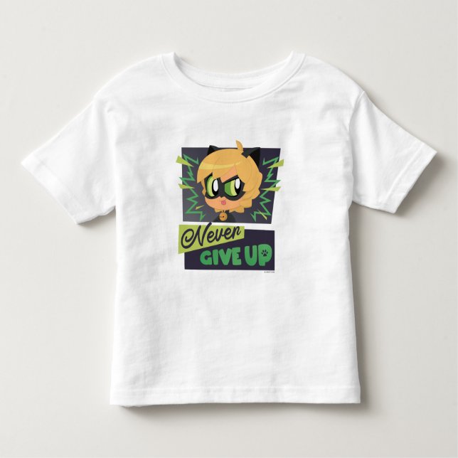 Chibi Cat Noir Aldrig Ge Up T Shirt (Framsida)