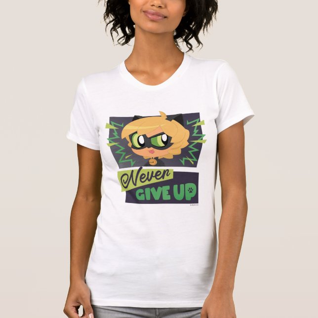 Chibi Cat Noir Aldrig Ge Up T Shirt (Framsida)